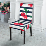 Hand Drawn Cherry Pattern Striped Background Dining Chair Slipcover