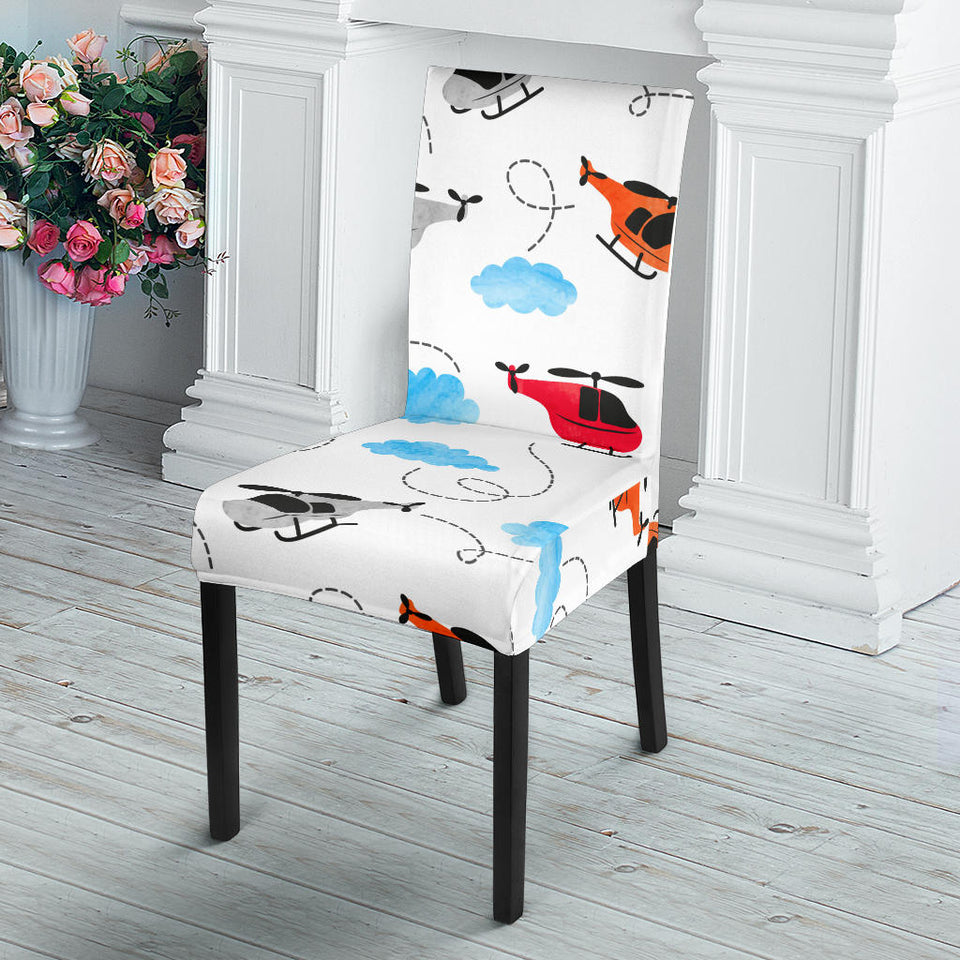 Watercolor Helicopter Cloud Pattern Dining Chair Slipcover