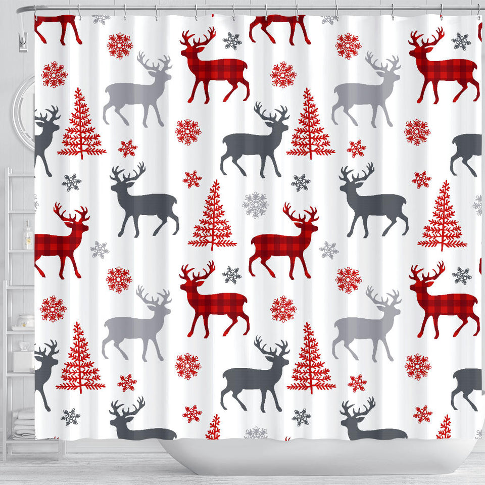 Deer Tree Snowflakes Chrismas Pattern Shower Curtain Fulfilled In US