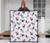 Cool Rooster Chicken Cock Floral Ornament Background Premium Quilt