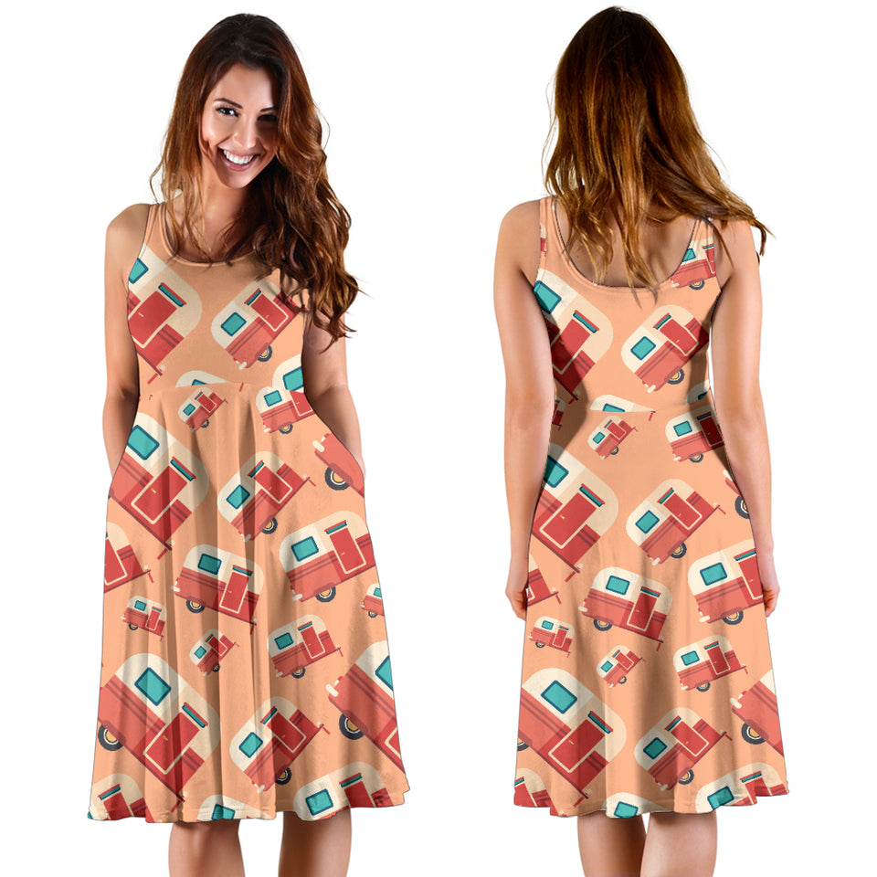 Camper Van Pattern Print Design 03 Sleeveless Midi Dress