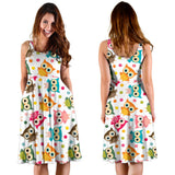 Color Cute Owl Pattern Sleeveless Midi Dress