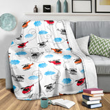 Watercolor Helicopter Cloud Pattern Premium Blanket