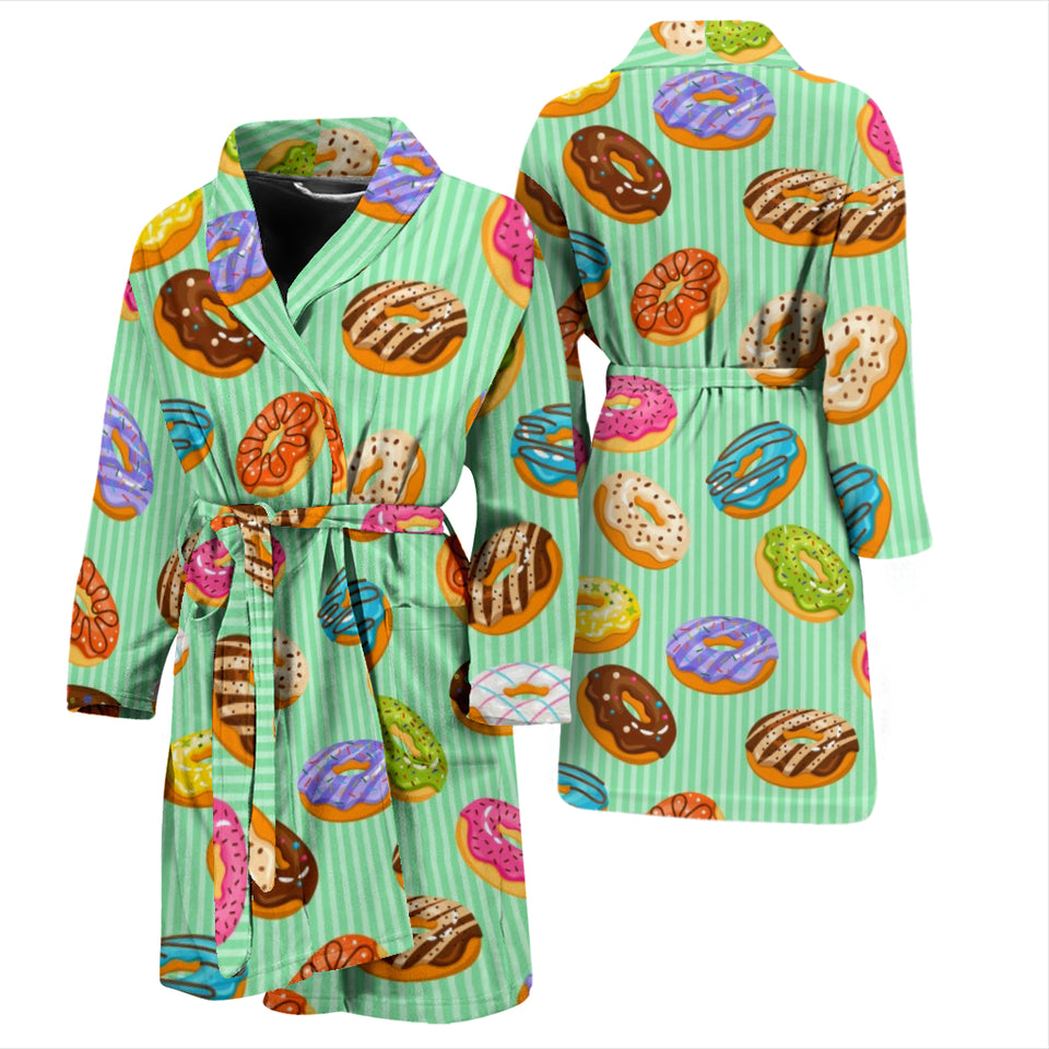 Colorful Donut Pattern Green Background Men'S Bathrobe