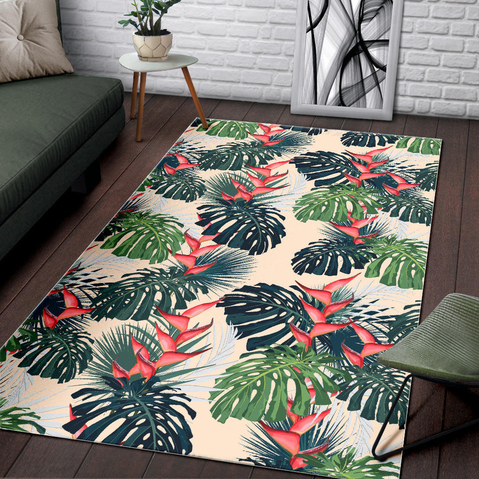Heliconia Flowers, Palm And Monstera Leaves Area Rug