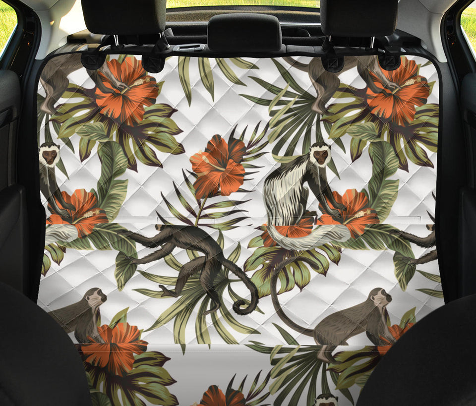 Monkey Red Hibiscus Flower Palm Leaves Floral Pattern Dog Car Seat Covers