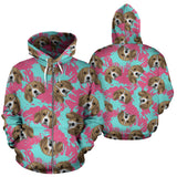Beagle Muzzles Turquoise Paint Splashes Pink Pattern Zip Up Hoodie