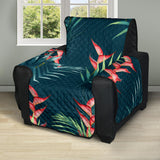 heliconia flowers, palm and monstera leaves on black background pattern Recliner Cover Protector