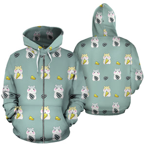 Cute Hamster Cheese Pattern Zip Up Hoodie