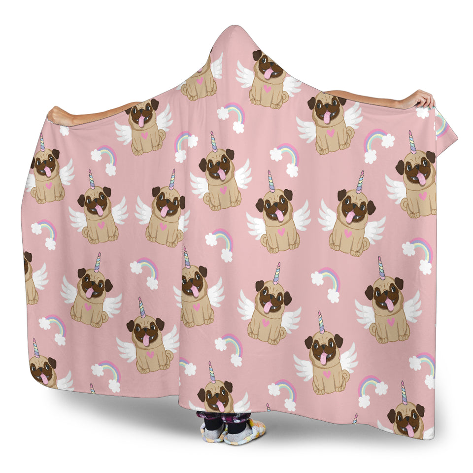 Cute Unicorn Pug Pattern Hooded Blanket