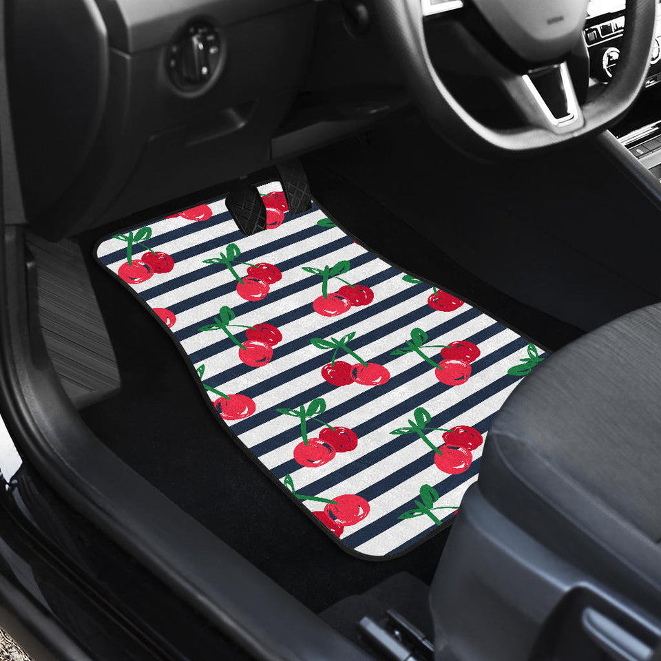 Hand Drawn Cherry Pattern Striped Background  Front Car Mats
