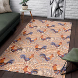 Cute Rooster Chicken Cock Floral Ornament Background Area Rug