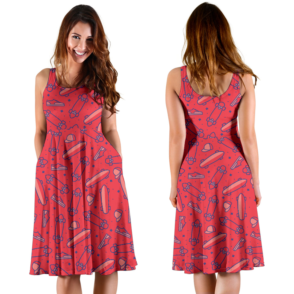 Skate Board Pattern Print Design 01 Sleeveless Midi Dress