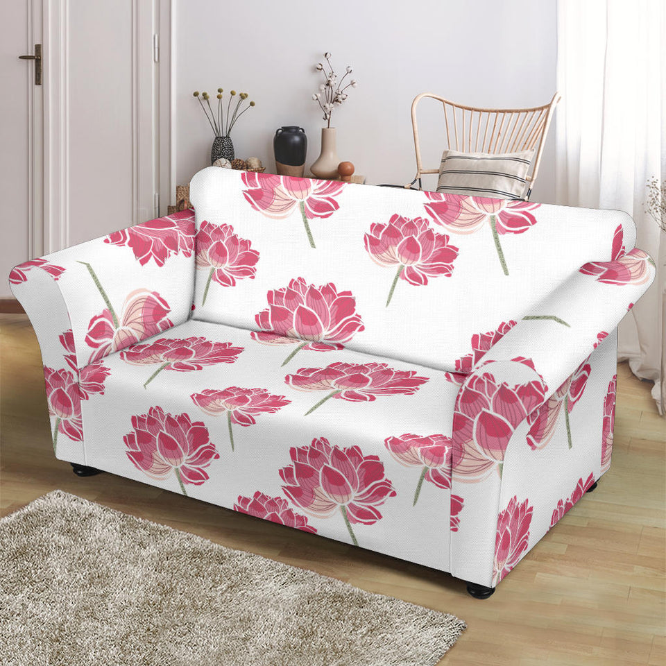 Pink Lotus Waterlily Pattern Loveseat Couch Slipcover