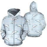 Dolphin Blue Striped Background Zip Up Hoodie