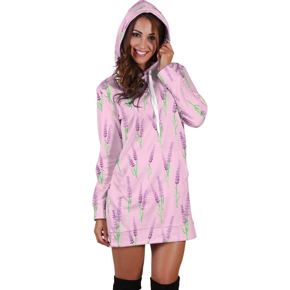 Lavender Pattern Pink Background Women'S Hoodie Dress