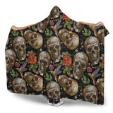 Skull Rose Humming Bird Flower Pattern Hooded Blanket
