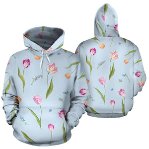 Watercolor Tulips Pattern Men Women Pullover Hoodie