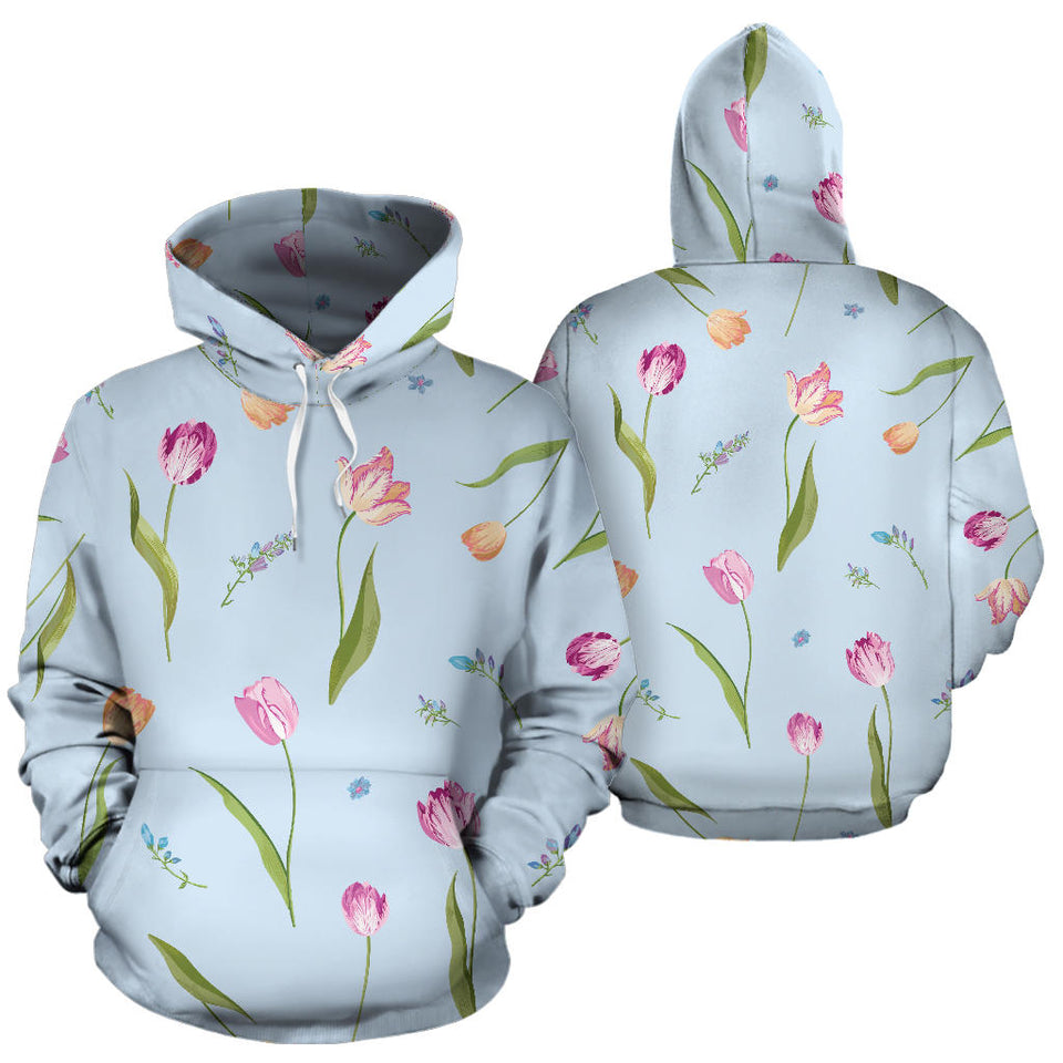 Watercolor Tulips Pattern Men Women Pullover Hoodie