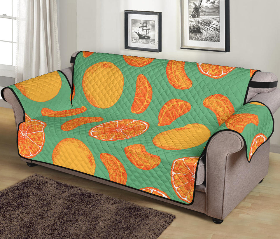 orange fruit pattern green background Sofa Cover Protector