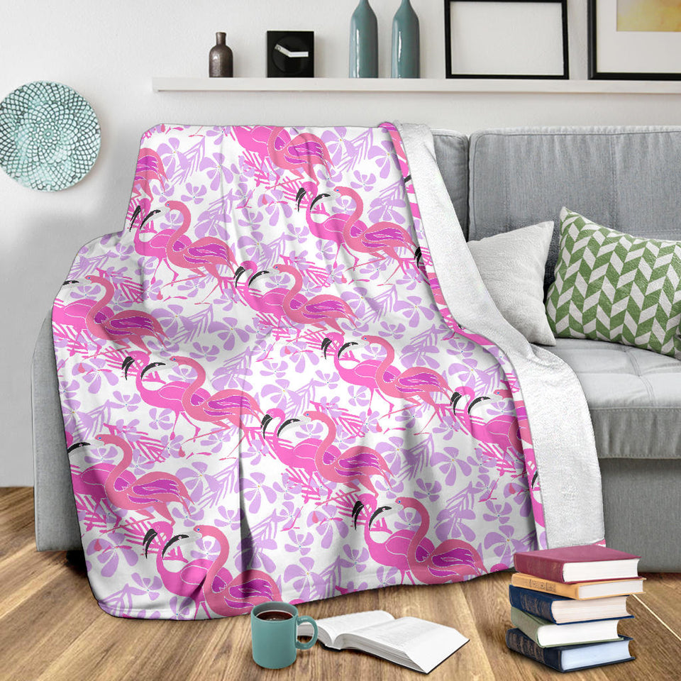 Pink Flamingo Flower Pattern Premium Blanket