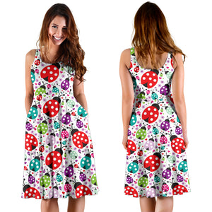 Ladybug Pattern Print Design 03 Sleeveless Midi Dress