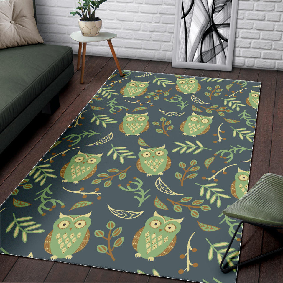 Cute Owls Leaves Pattern Area Rug