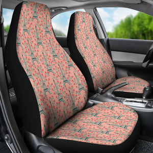 Eiffel Tower Flower Background Pattern Print Design 03 Universal Fit Car Seat Covers