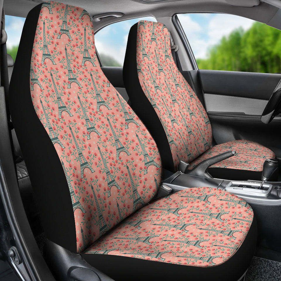 Eiffel Tower Flower Background Pattern Print Design 03 Universal Fit Car Seat Covers