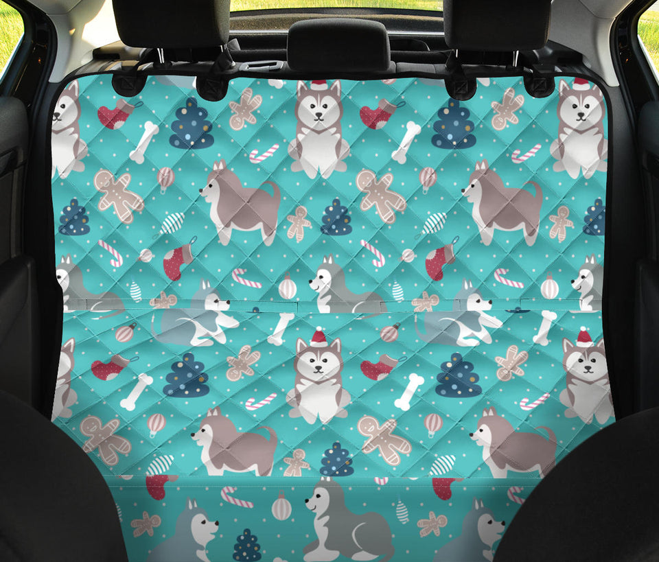 Christmas Cute Siberian Husky Puppie Pattern Dog Car Seat Covers