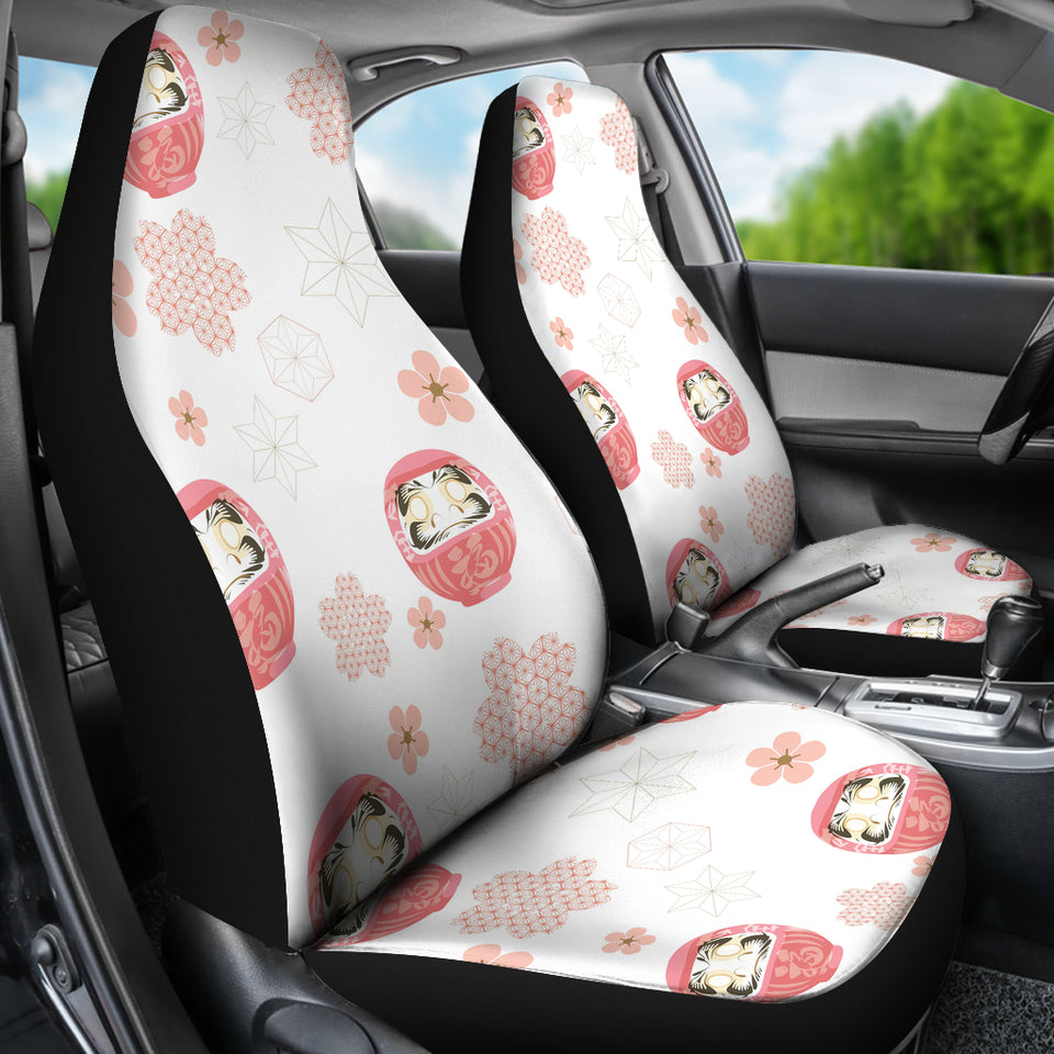Daruma Japanese Wooden Doll Cherry Blossom Flower Pattern Universal Fit Car Seat Covers