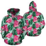 Watermelons Tropical Palm Leaves Pattern Zip Up Hoodie