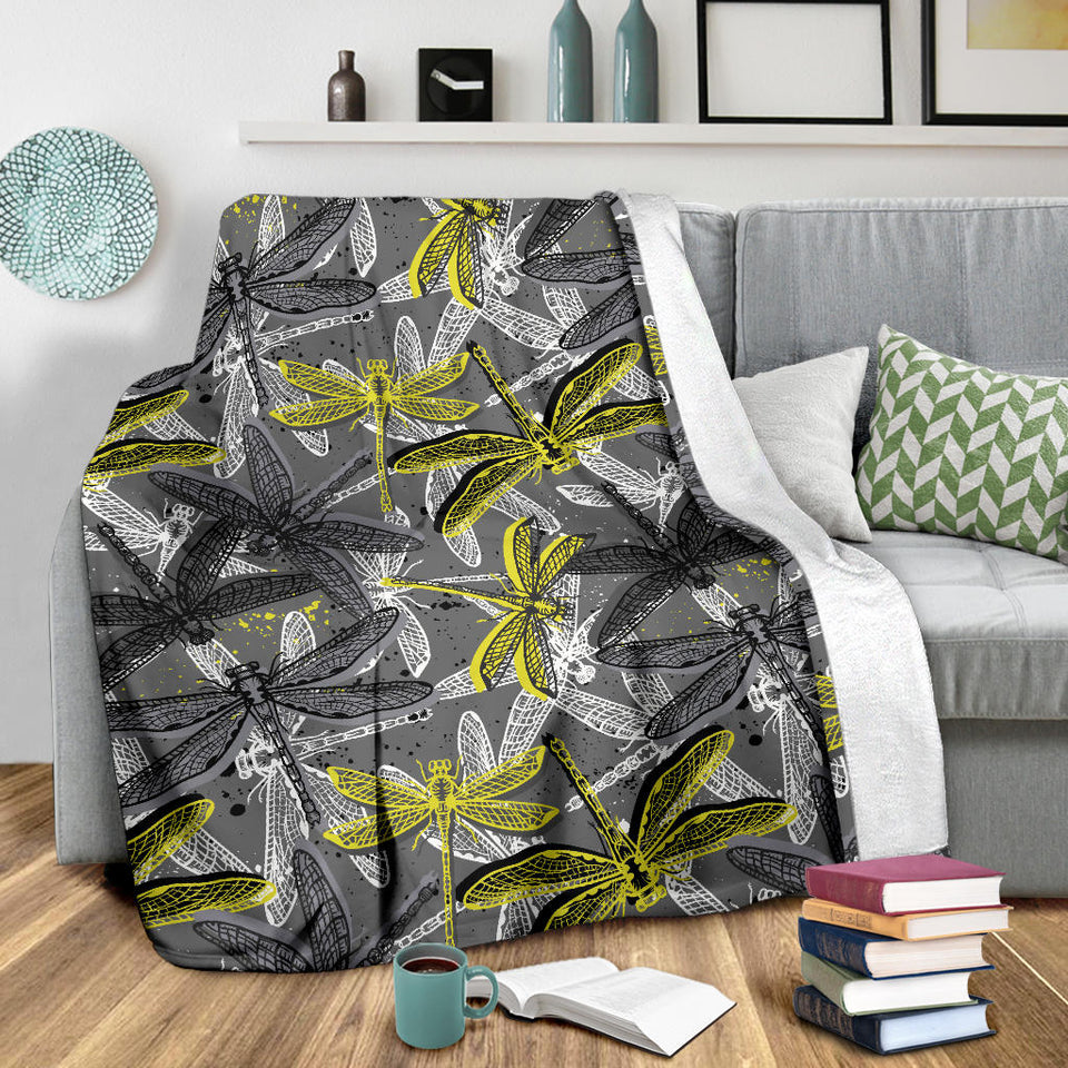 Hand Drawn Dragonfly Pattern Premium Blanket