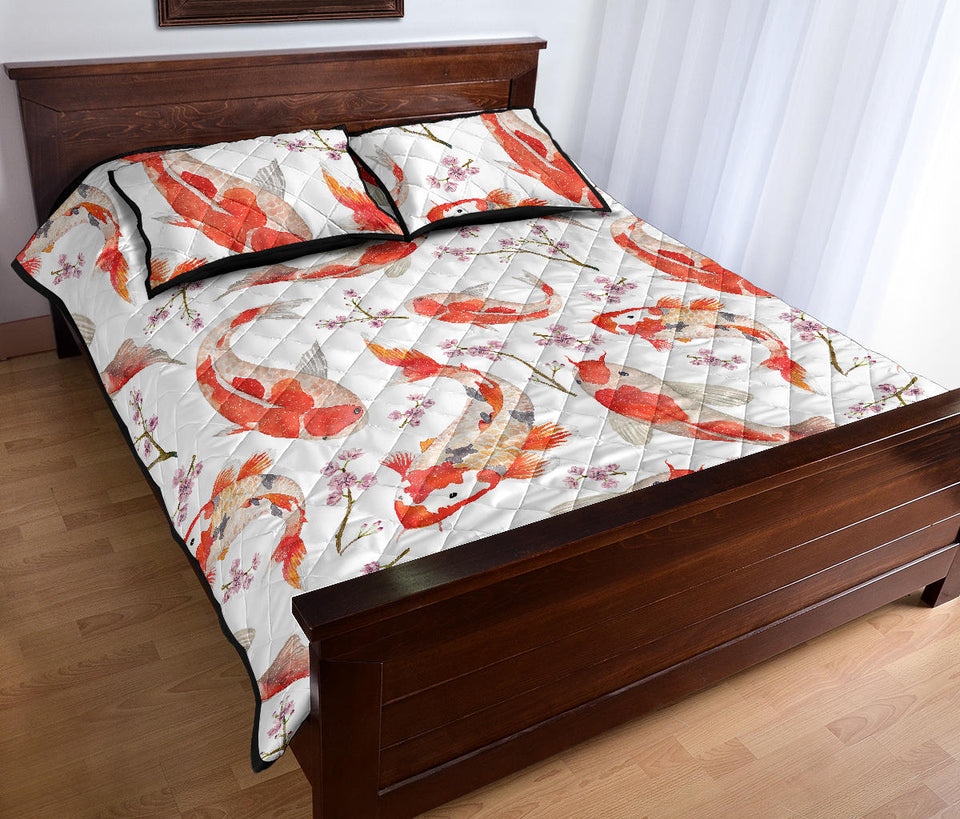 Watercolor Koi Fish Carp Fish pattern Quilt Bed Set