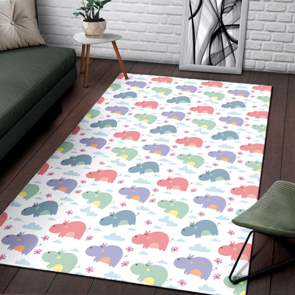 Hippopotamus Pattern Print Design 03 Area Rug
