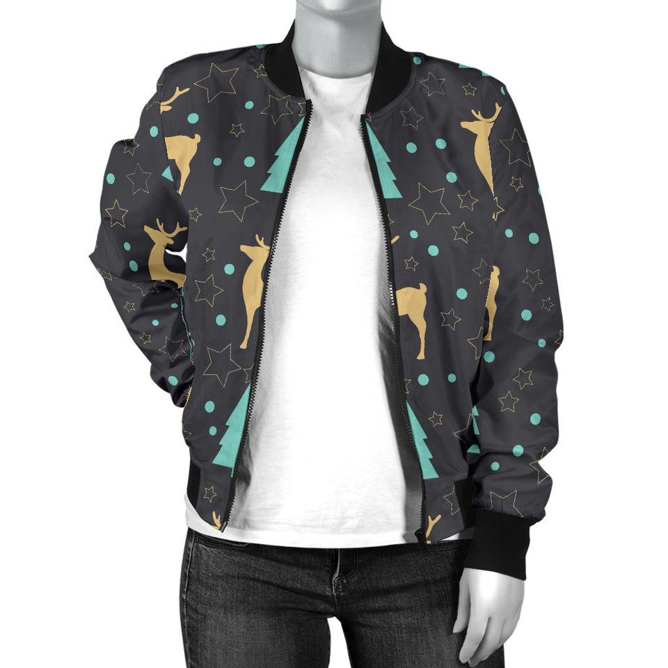 Deers Star Tree Pattern Women'S Bomber Jacket