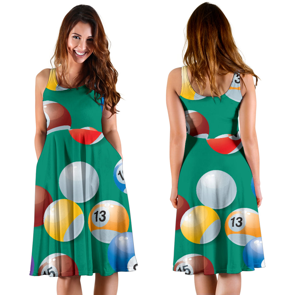Billiard Ball Pattern Print Design 01 Sleeveless Midi Dress