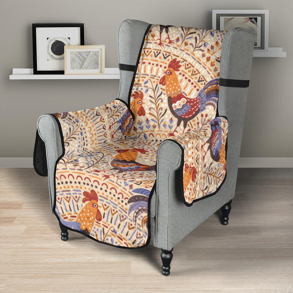 Cute rooster chicken cock floral ornament background Chair Cover Protector