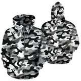 Black White Camouflage Pattern Zip Up Hoodie