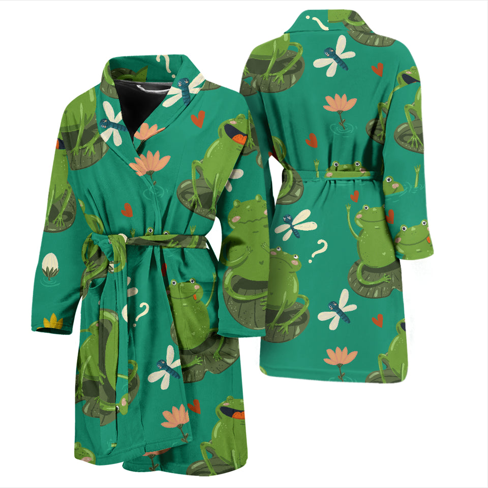 Cute Frog Dragonfly Design Pattern Men'S Bathrobe