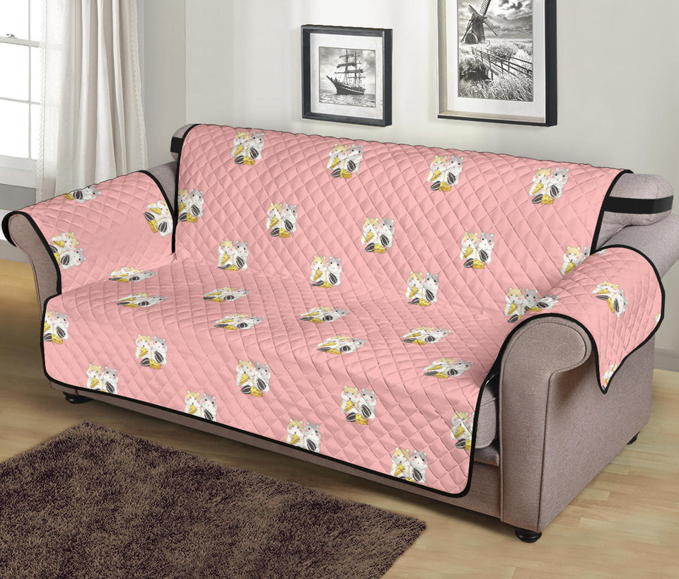Cute hamster cheese pattern pink background Sofa Cover Protector