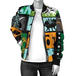 Dinosaurs Print Pattern Women'S Bomber Jacket