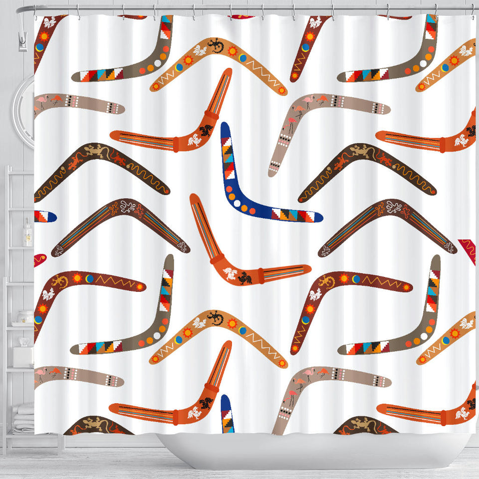 Boomerang Australian Aboriginal Ornament Pattern Shower Curtain Fulfilled In US