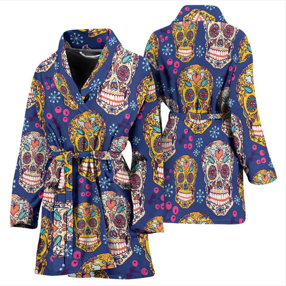 Sugar Skull Flower Pattern Women'S Bathrobe