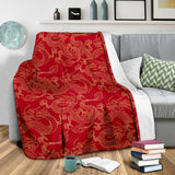 Gold Dragons Red Background Premium Blanket