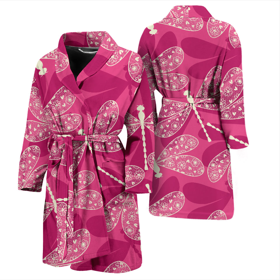 Beautiful Dragonfly Pink Background Men'S Bathrobe