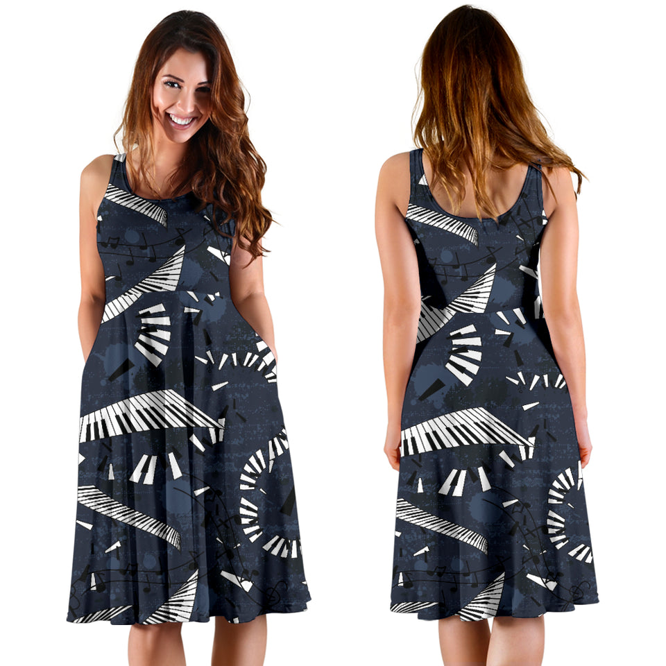 Piano Pattern Print Design 02 Sleeveless Midi Dress