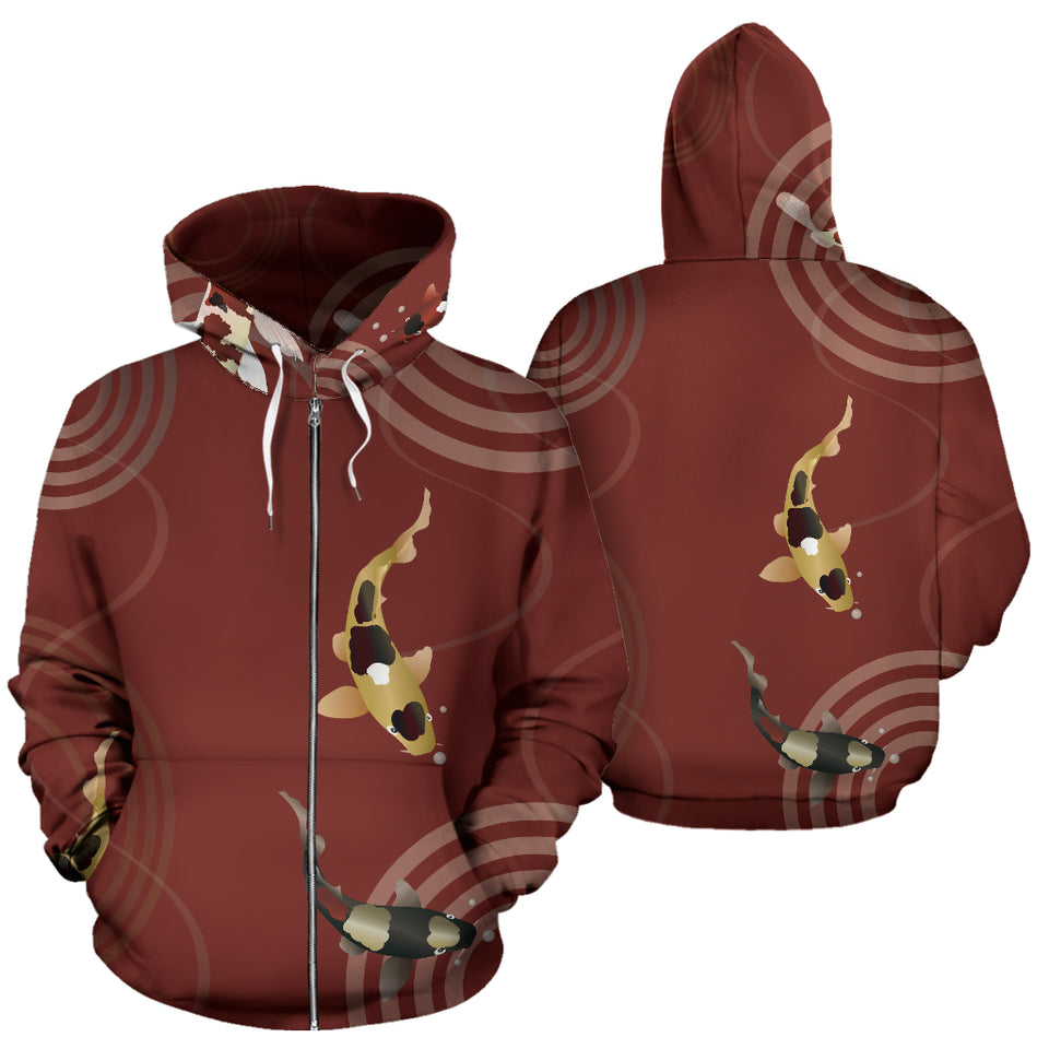 Koi Fish Carp Fish Red Background Zip Up Hoodie