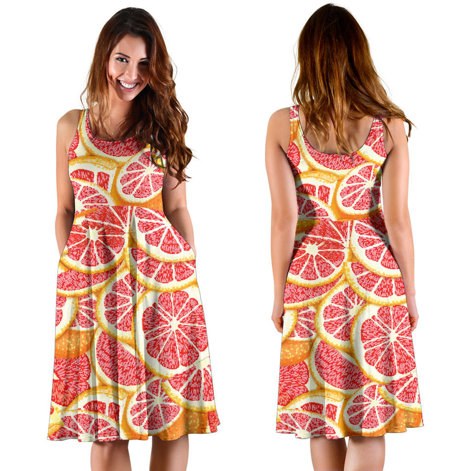 Tropical Grapefruit Pattern Sleeveless Midi Dress