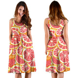 Tropical Grapefruit Pattern Sleeveless Midi Dress